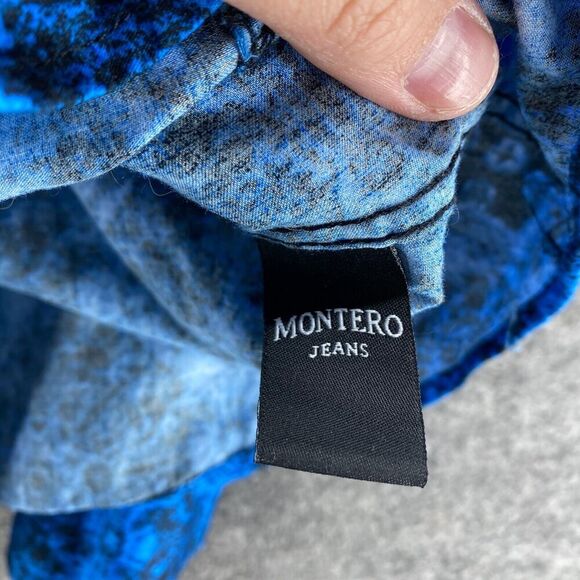 Montero Shirt Men L Large Blue Geometric Button Up Collared Long Sleeve Cotton - Picture 4 of 8